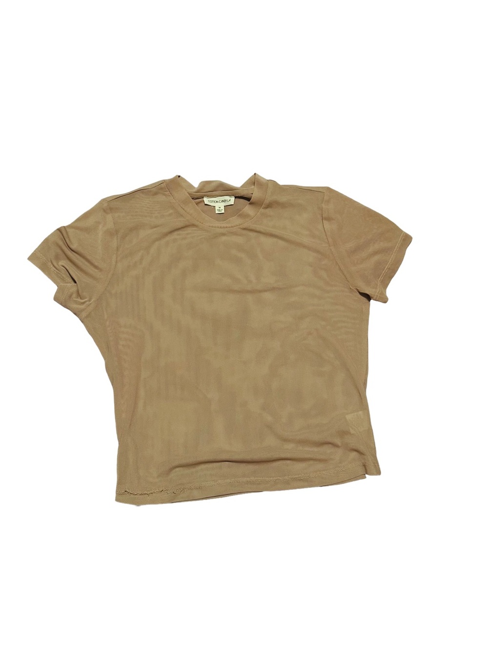 Cotton Candy Beige Crew Neck Mesh Top